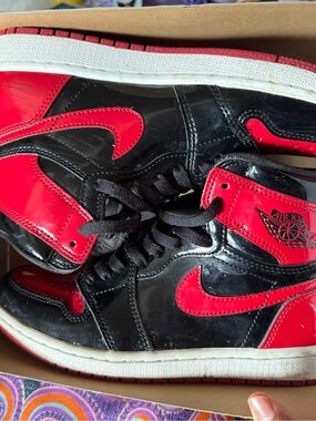 Nike Air Jordan 1 Retro High OG Black/Red Patent Leather Sneakers